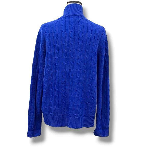 Ralph Lauren Women's Size L Blue Cable Knit Full Zip Cardigan Sweater Classic - Picture 8 of 8